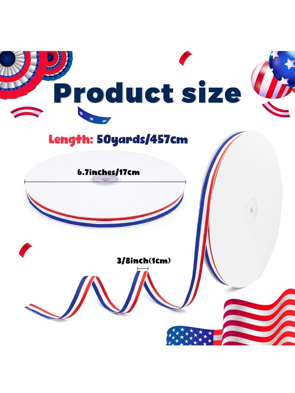 Red White Blue Striped Grosgrain Ribbon - Patriotic Craft Ribbon 4 rolls set